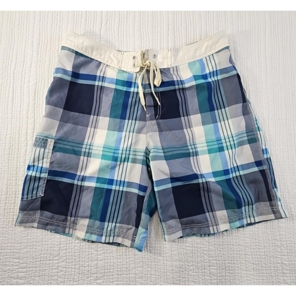 American Eagle Outfitters Board Swim Shorts‎ Men's XL Navy Blue Plaid Drawstring